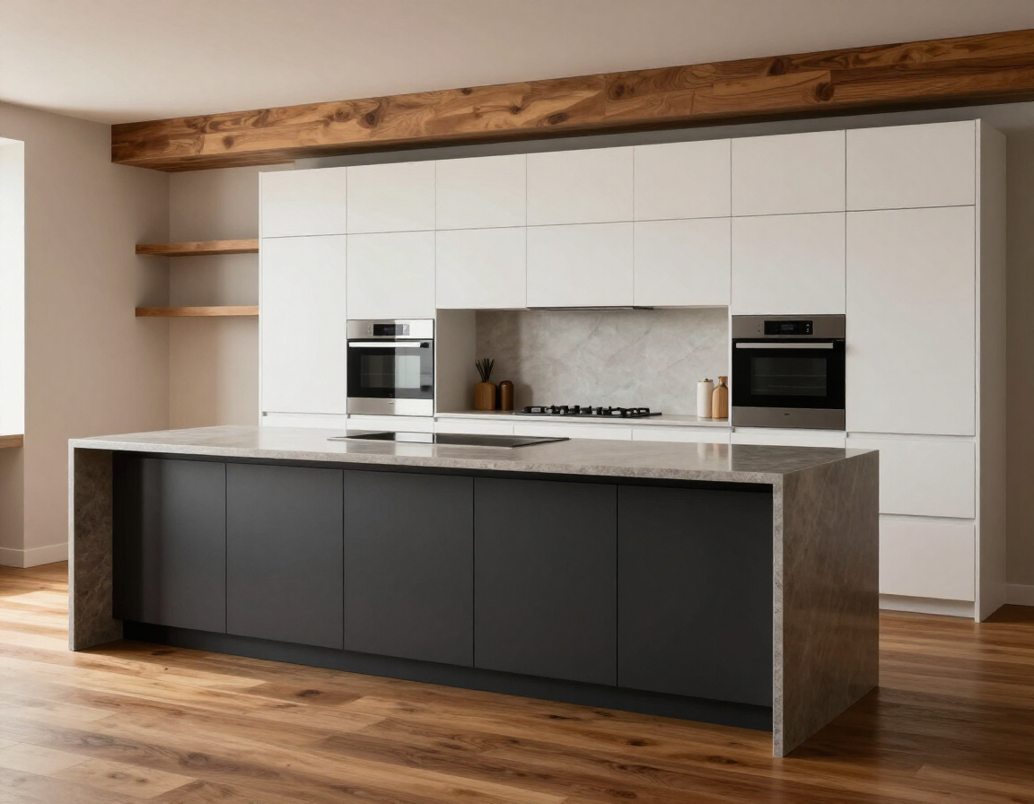 Modern two-tone kitchen with dark lower and white upper cabinets