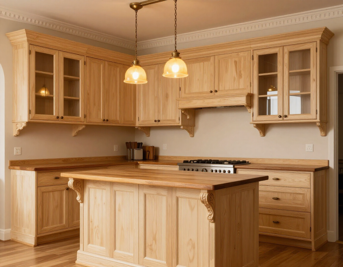 Traditional kitchen with cream raised-panel cabinets and crown molding