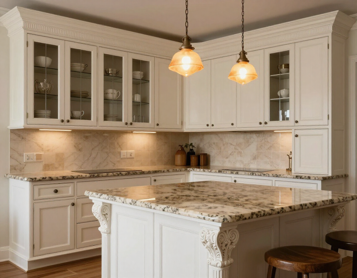 Traditional kitchen with antique white raised-panel cabinets
