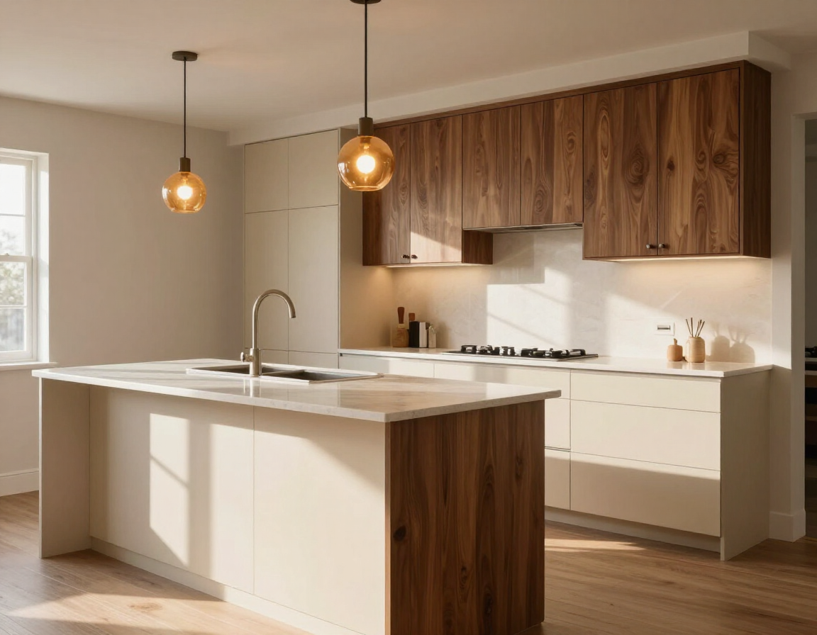 Transitional two-tone kitchen with cream and walnut cabinets