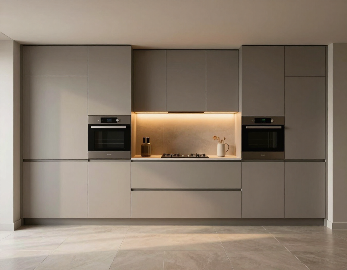 Contemporary greige flat-front kitchen