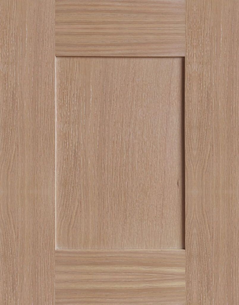 Wooden paneled cabinet door with a central raised rectangle and horizontal wood grain above and below