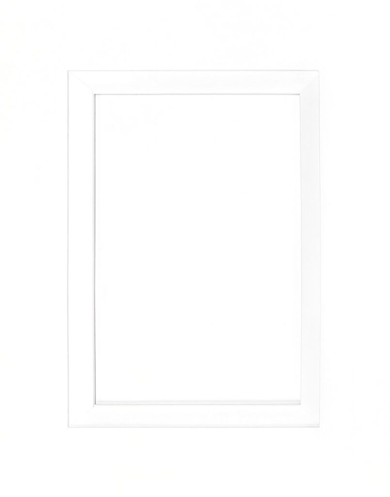 Blank white rectangular frame on a white background