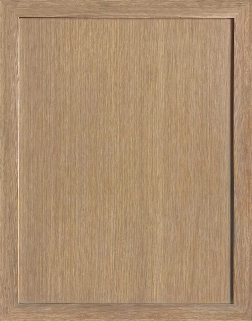 Wooden cabinet door with recessed panel and light oak finish