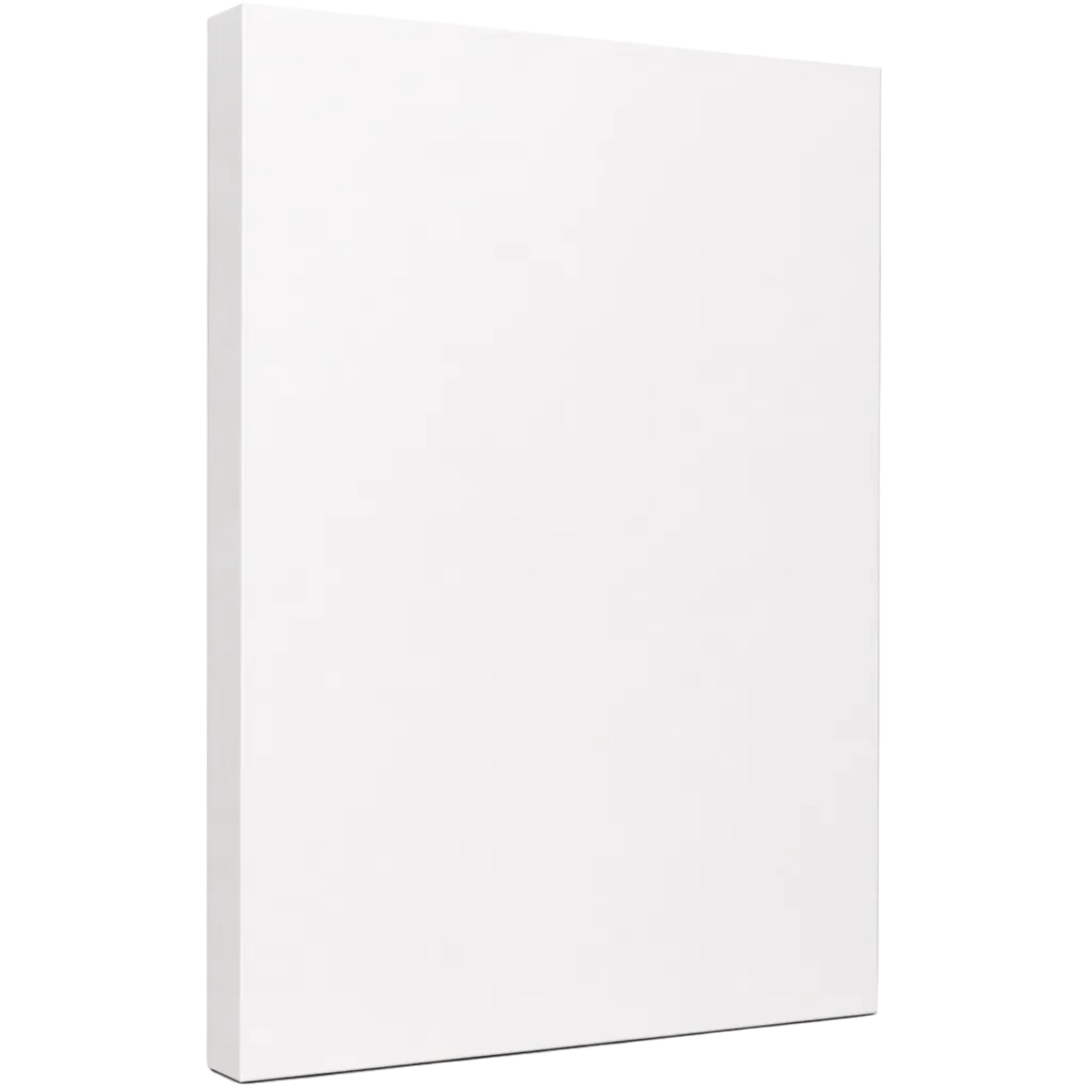 Blank white hardcover book standing upright on a white background