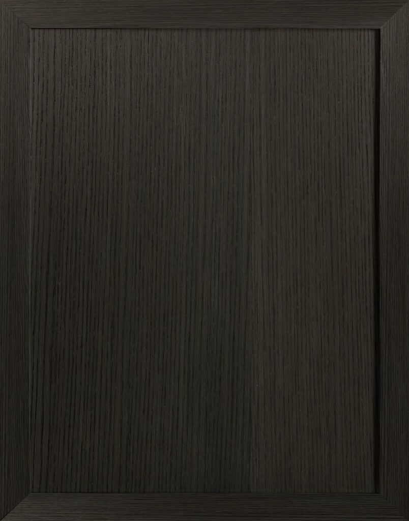 Dark wood-paneled cabinet door with a recessed center panel