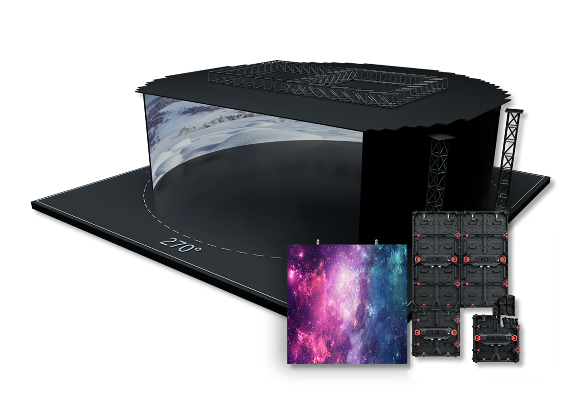 A 3d model of a stage with a galaxy design on it.