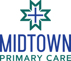 Midtown Primary Care logo with teal and blue star emblem and text on white background