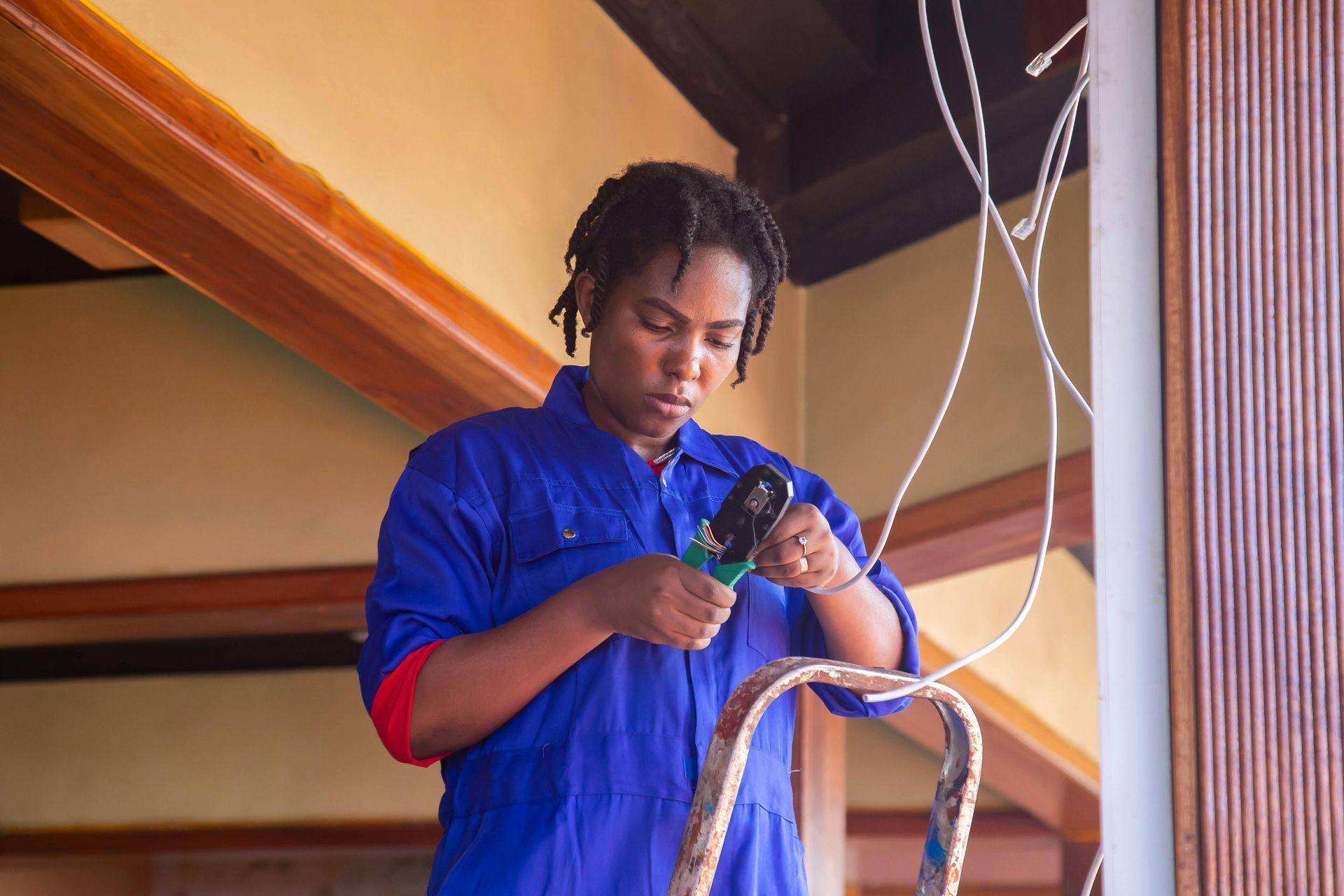 A professional doing electrical work