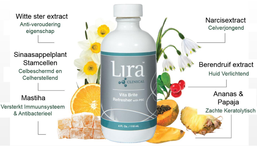 Een fles lire omringd door fruit en bloemen