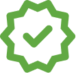 Green checkmark inside a green starburst shape, indicating approval.