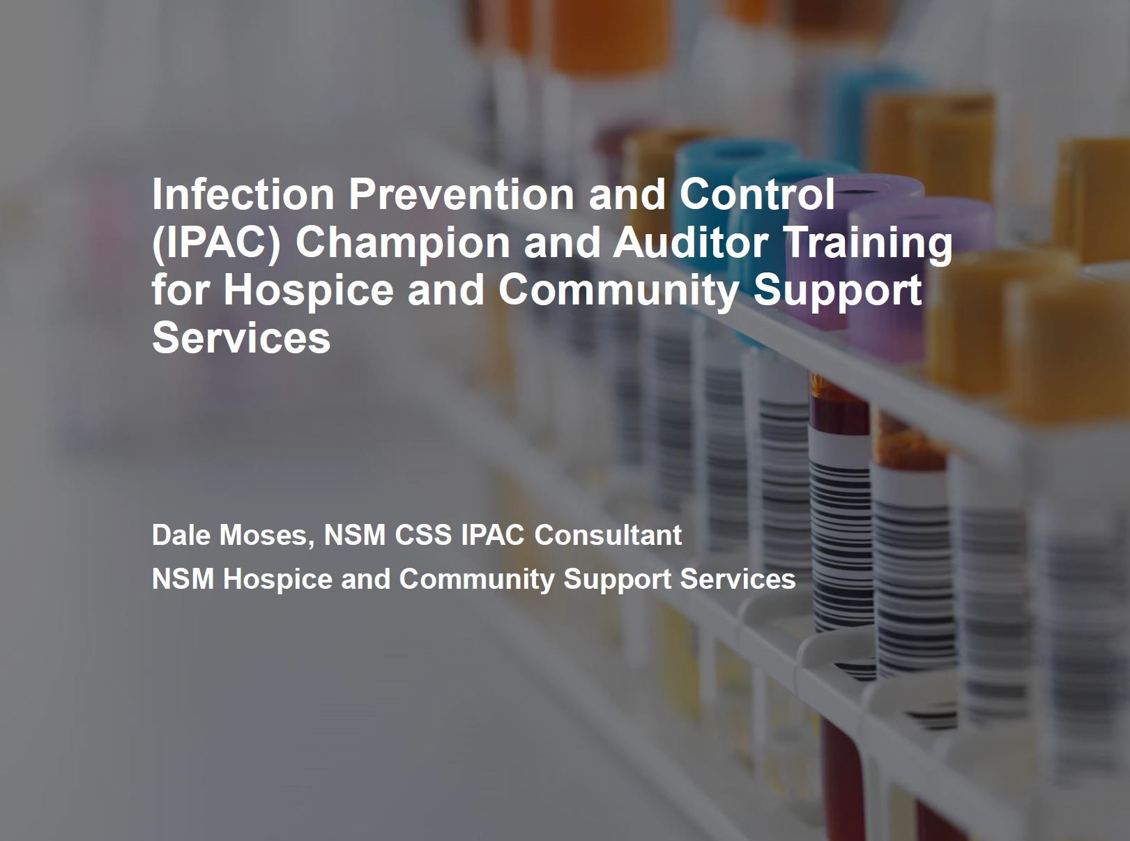 A row of test tubes on a shelf titled infection prevention and control