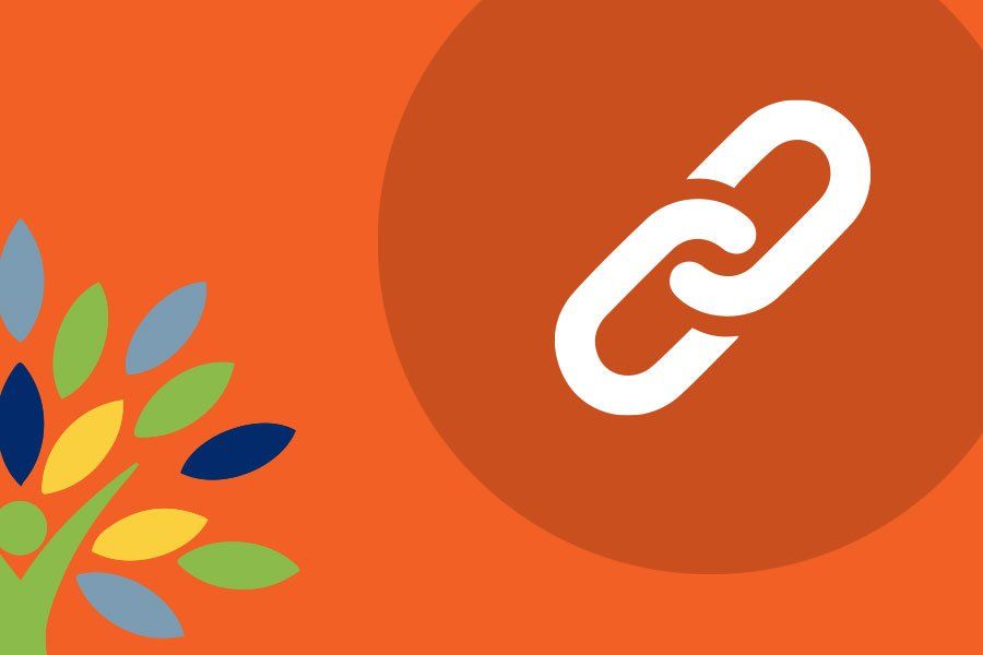 An orange circle with a white chain link on it