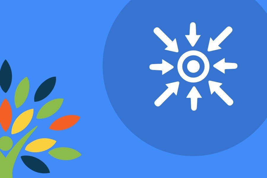 A sun with arrows pointing in different directions on a blue background.