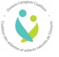 The ontario caregiver coalition logo is a blue and green circle with two people in it.