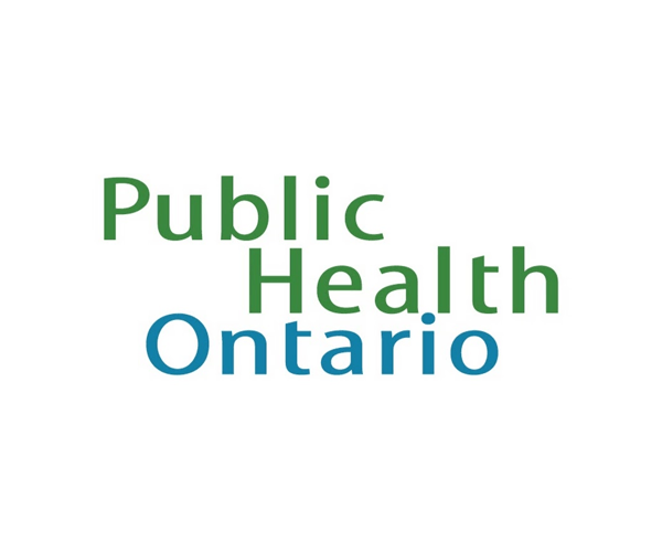 The logo for public health ontario is green and blue.