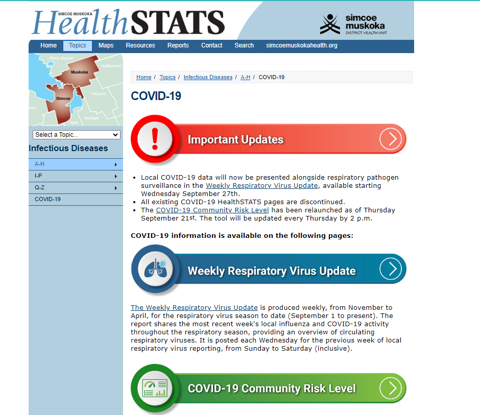A screenshot of the health stats website showing important updates