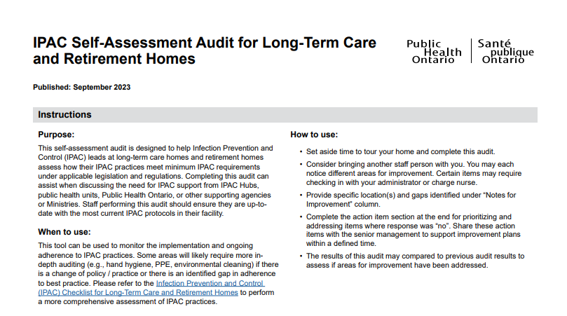 A page of a document titled ipac self-assessment audit for long-term care and retirement homes
