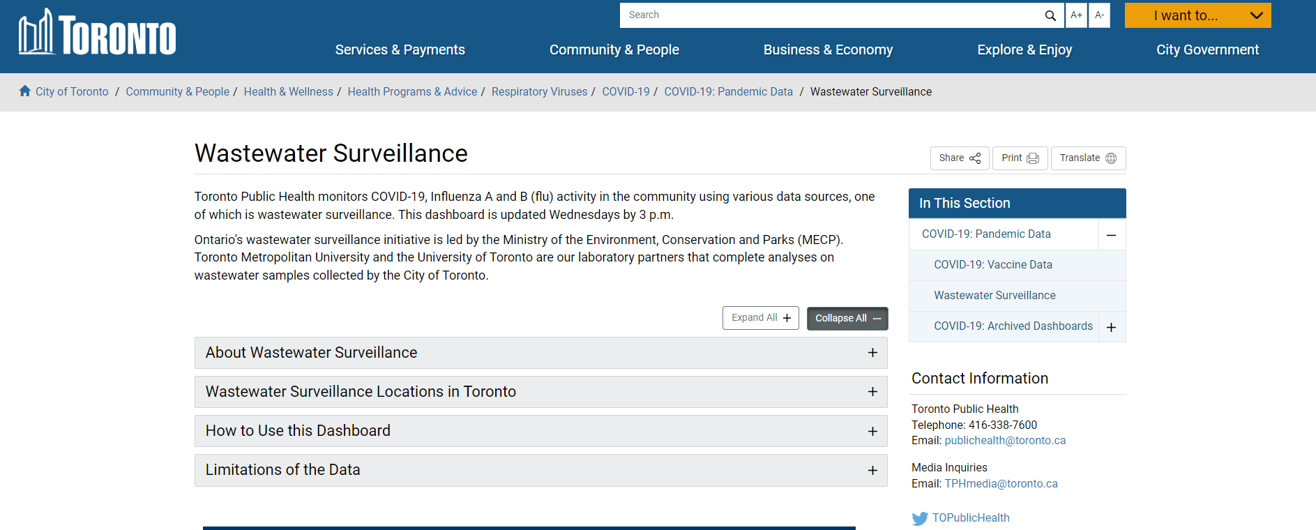 A screenshot of the toronto website with a search bar