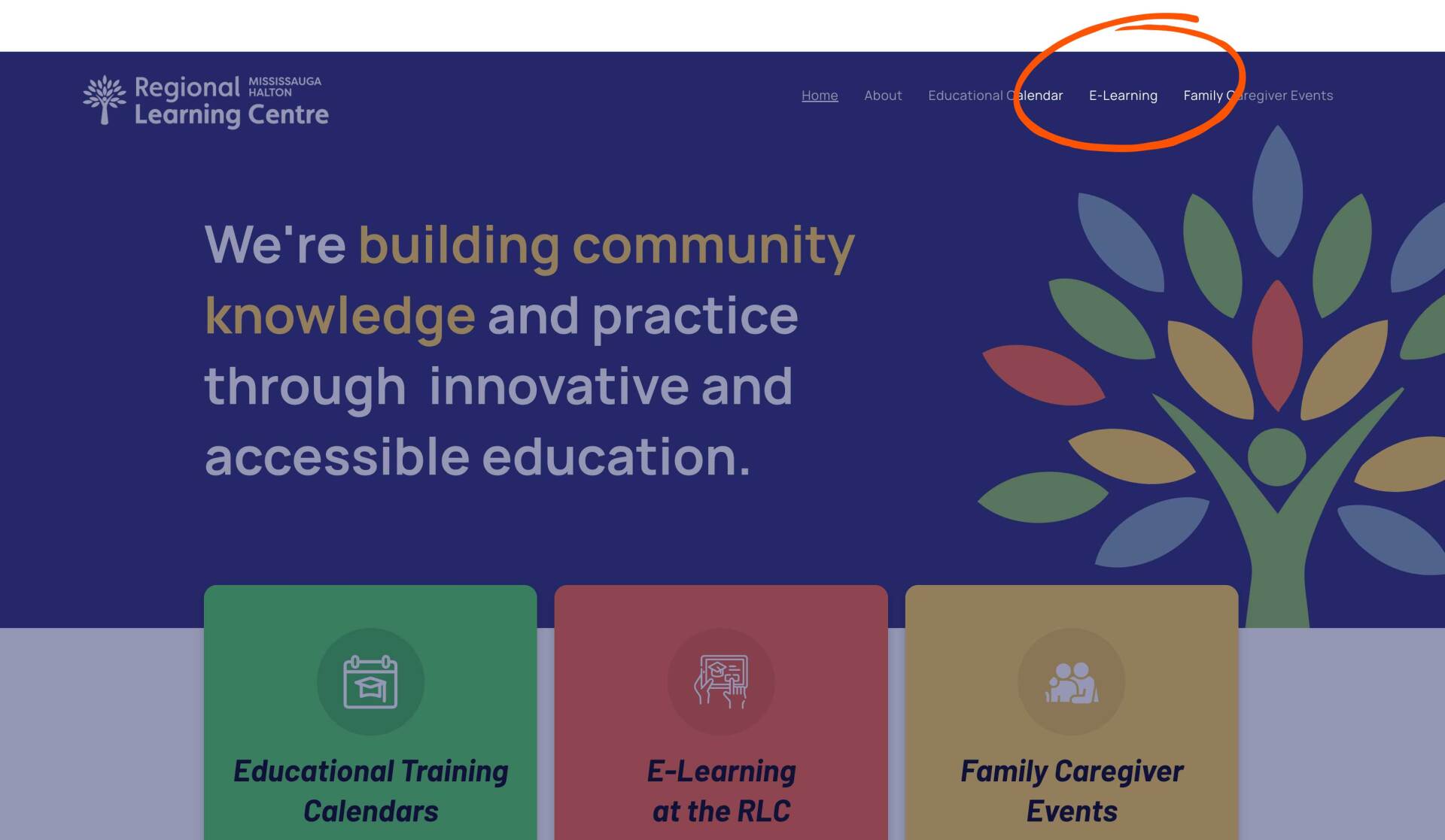 Screenshot of a website: `` we 're building community knowledge and practice through innovative and accessible education . ''