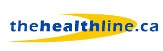 A blue and yellow logo for the healthline.ca