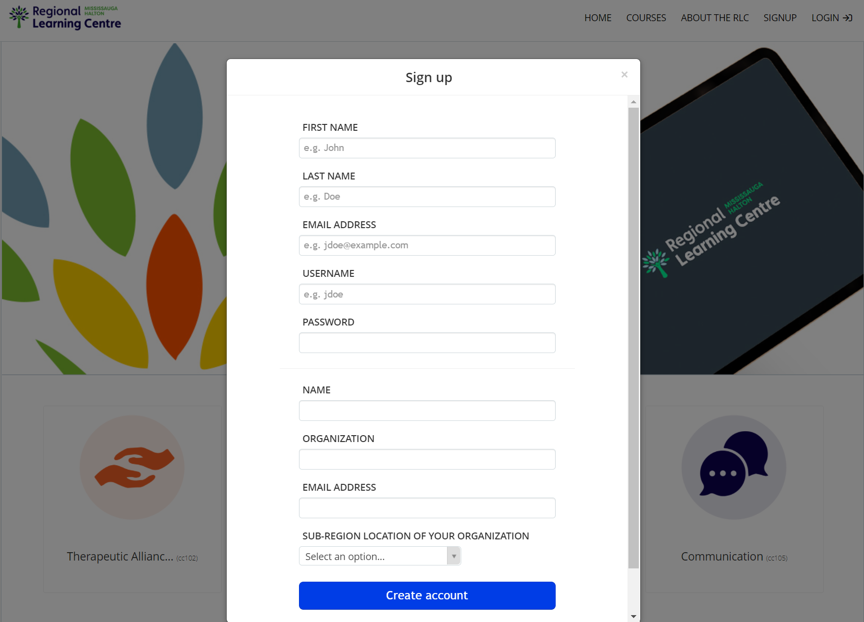 A screenshot of a website with a form on it.
