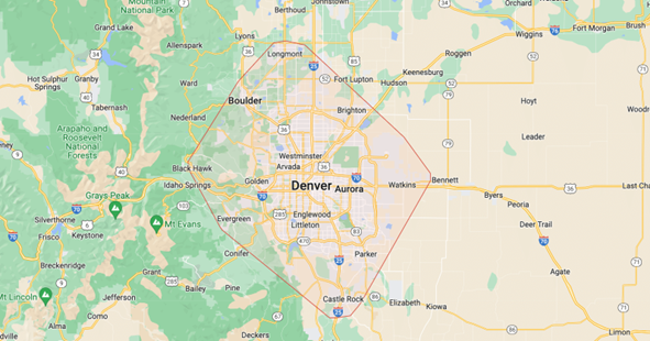 A map of denver , colorado with mountains in the background. A map of denver , colorado with mountains in the background.