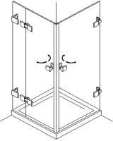Box doccia in vetro con cerniere angolari e maniglie, installato su una base piastrellata.