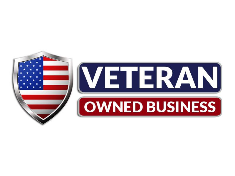 A shield with an American flag pattern next to the text 