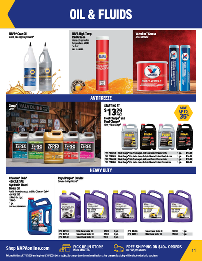 Heavy duty oil products on sale with promotional details.