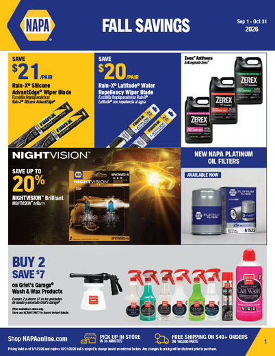 NAPA Auto Parts Retail Flyer