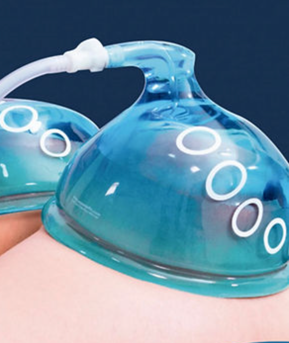 A pair of blue cups with white circles on them