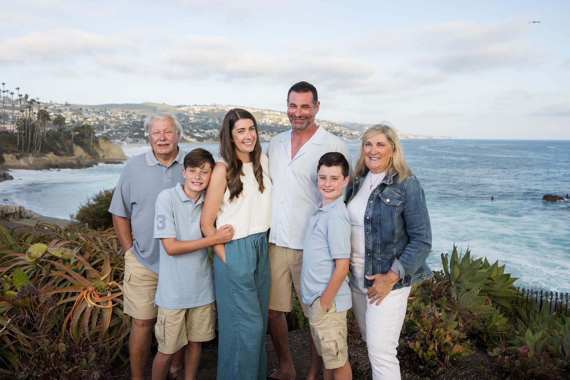 grandparent kids and grandkids portraits on the bluff at Heisler Park in Laguna Beach