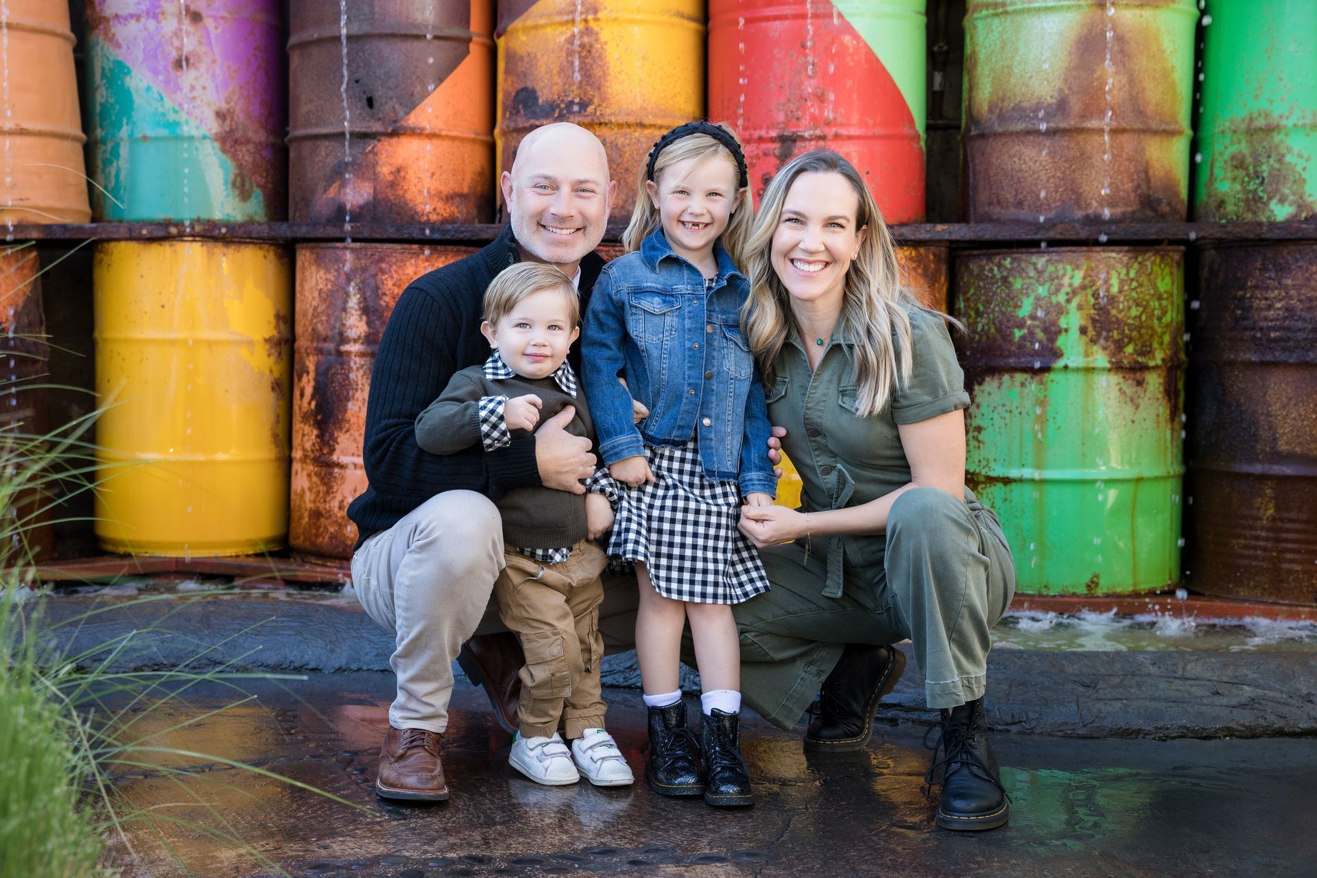 Urban family portrait at the LAB Anti-Mall in Costa Mesa by a Laguna Beach family photographer