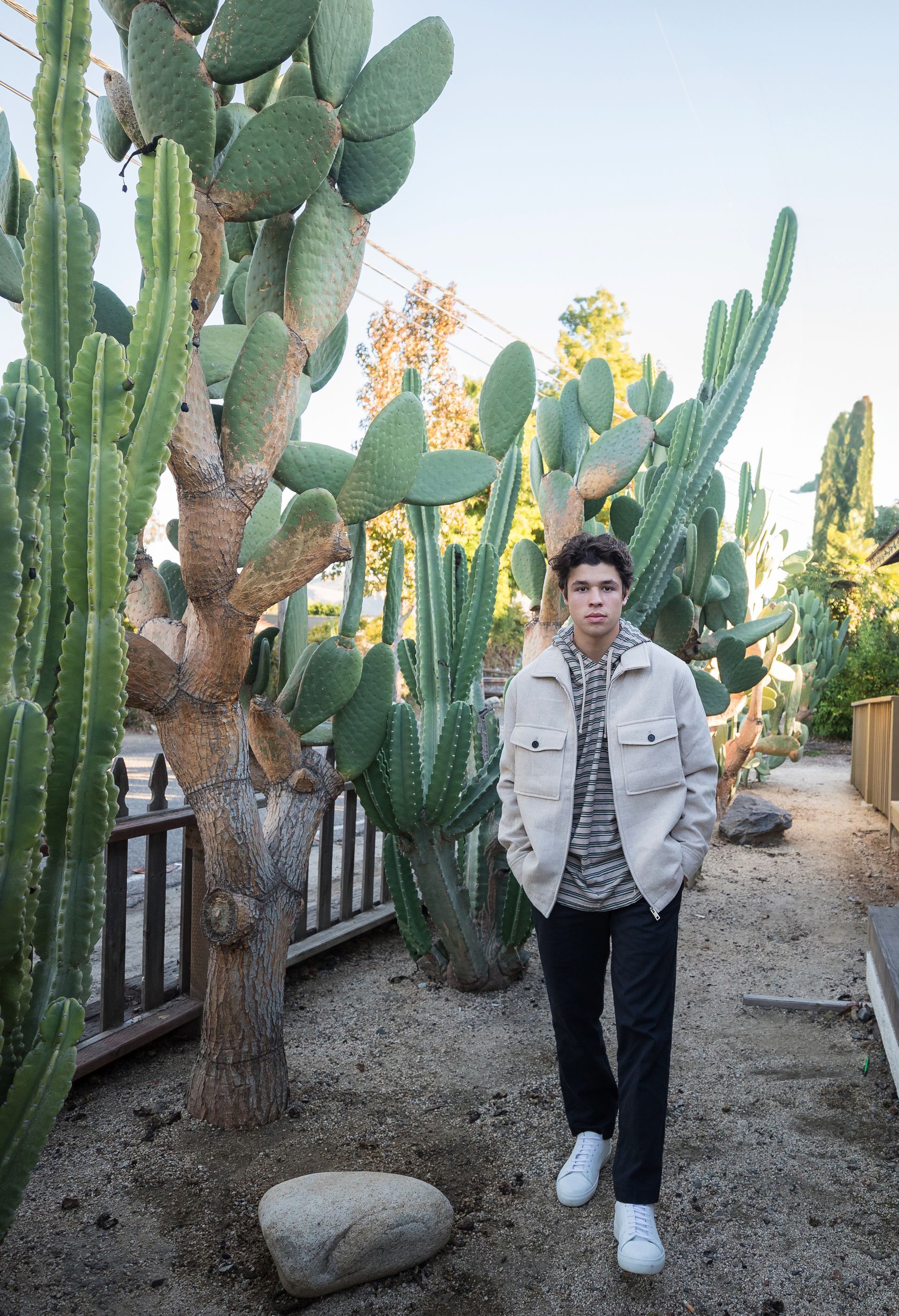 Senior guy among cactus in the Los Rios Historic District