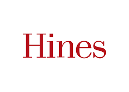 A red and white logo for hine 's on a white background.