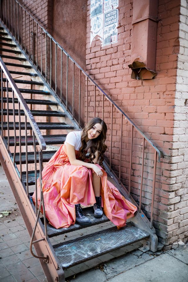 Senior girl on red brick stairs, Orange County
