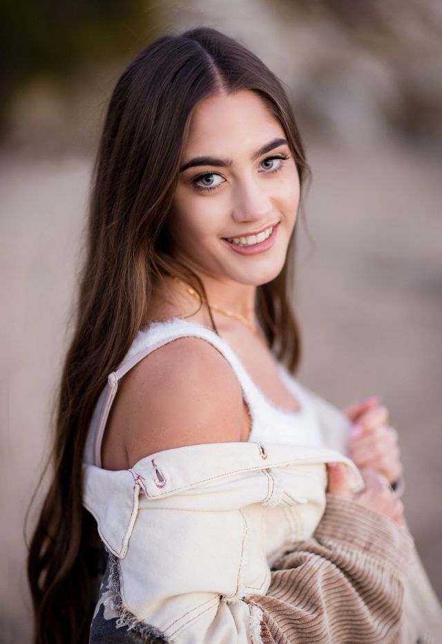 Senior girl portrait in an off-shoulder top, Laguna Beach