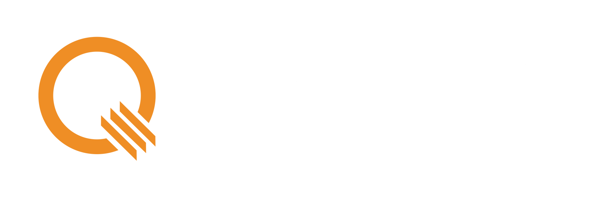 Orange letter Q with three lines.