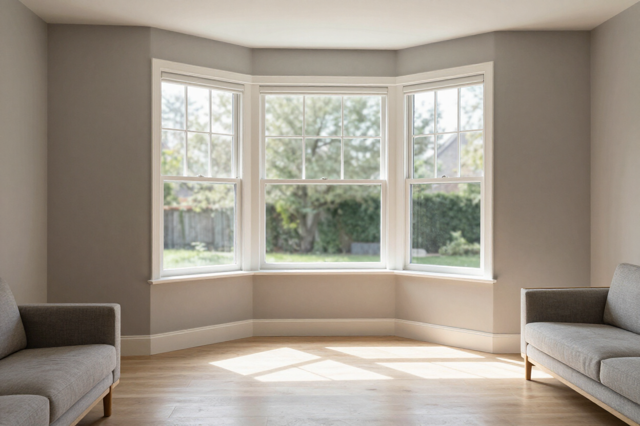 Freshly installed double-hung window with clean trim