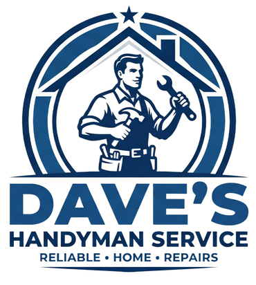 Dave’s Handyman Service logo in blue and white with a handyman emblem and house outline