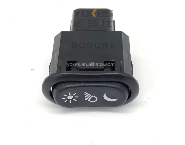 Interruptor de luces delanteras del salpicadero del coche negro con iconos de sol, haz de luz y luna