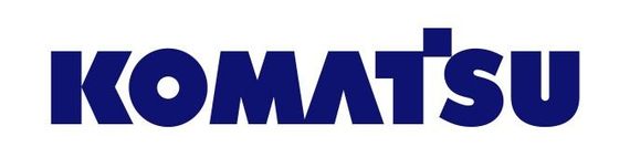Logotipo azul de KOMATSU sobre fondo blanco