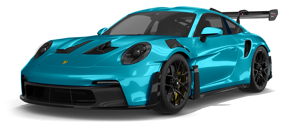 Light blue Porsche 911 GT3 RS sports car with black accents.