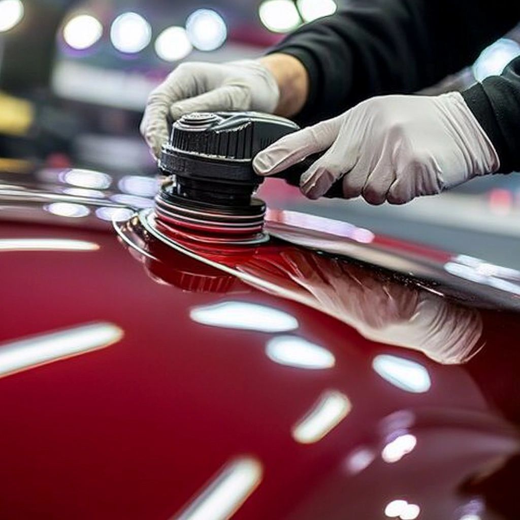 Paint correction services on a red car at Chicago Ceramic Garage