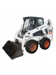 White skid-steer loader with black bucket and red wheels on a white background