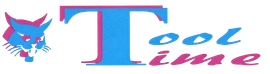 Stylized &ldquo;Tool Time&rdquo; logo in pink and blue with a cartoon cat on the left