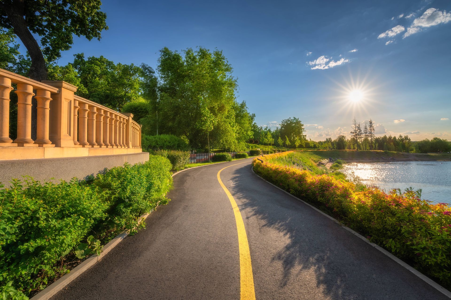 Beautiful road in park at sunset for EDM Home Services