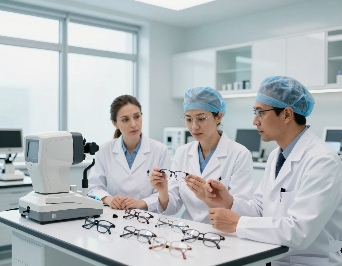 Equipo de salud visual en clínica moderna