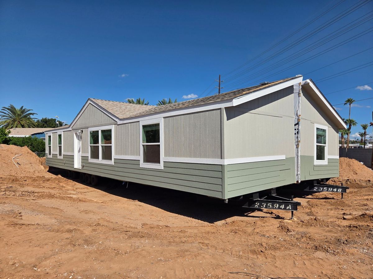 New manufactured home being set on a lot in Arizona